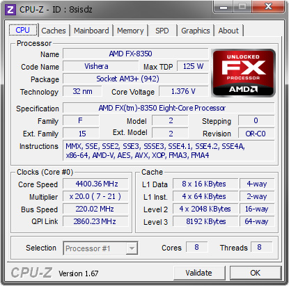 screenshot of CPU-Z validation for Dump [8sisdz] - Submitted by  savasci  - 2014-02-12 00:02:17