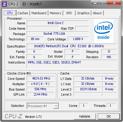 screenshot of CPU-Z validation for Dump [90p9b7] - Submitted by  varachio  - 2014-11-01 17:11:40