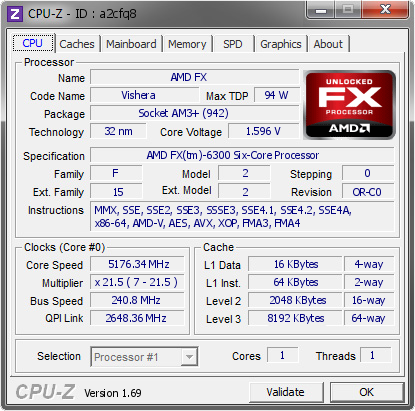 screenshot of CPU-Z validation for Dump [a2cfq8] - Submitted by  PirateZ  - 2014-04-18 13:04:48
