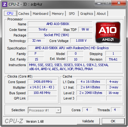 screenshot of CPU-Z validation for Dump [adp4ur] - Submitted by  NINE_1  - 2014-02-16 06:02:10