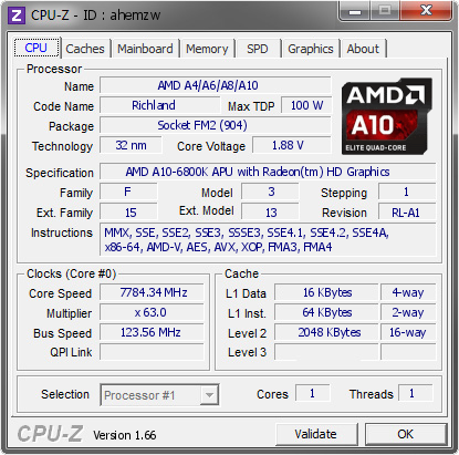 screenshot of CPU-Z validation for Dump [ahemzw] - Submitted by  Billy-the-kid  - 2013-10-12 20:10:16