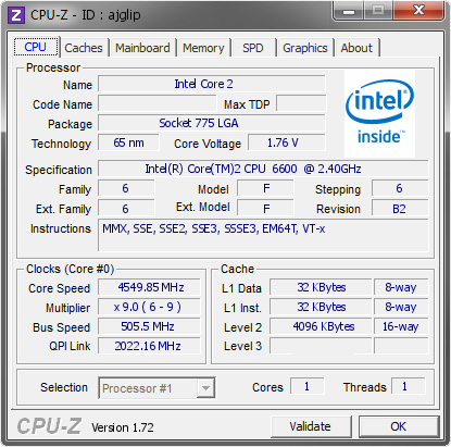 screenshot of CPU-Z validation for Dump [ajglip] - Submitted by  salamander1  - 2015-06-18 01:06:21