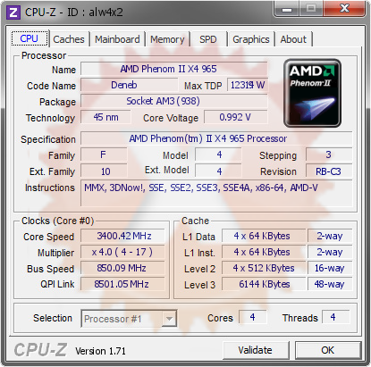 screenshot of CPU-Z validation for Dump [alw4x2] - Submitted by  SERGIO-PC  - 2014-11-28 15:11:32