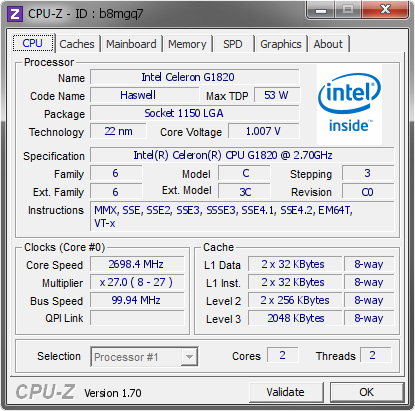 screenshot of CPU-Z validation for Dump [b8mgq7] - Submitted by  m-ramezani 1820  - 2014-08-05 22:08:45