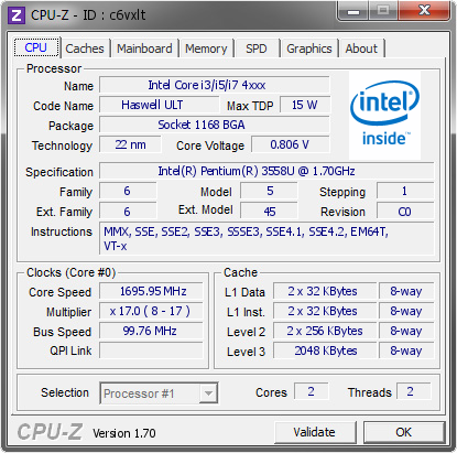 screenshot of CPU-Z validation for Dump [c6vxlt] - Submitted by  MJ Motamedi  - 2014-10-09 13:10:16