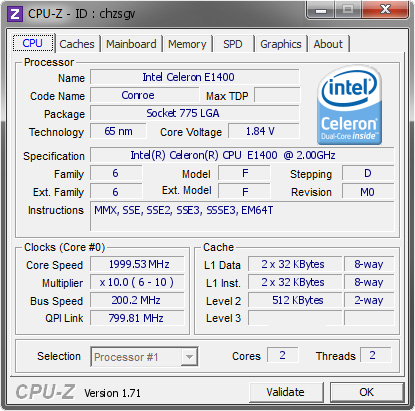 screenshot of CPU-Z validation for Dump [chzsgv] - Submitted by  Jay Jenney  - 2015-01-20 03:01:38