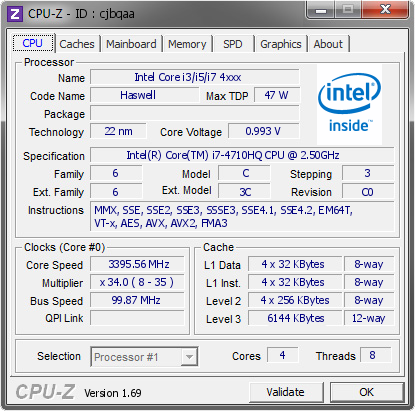 screenshot of CPU-Z validation for Dump [cjbqaa] - Submitted by  Behnam_2337  - 2015-08-07 06:08:54