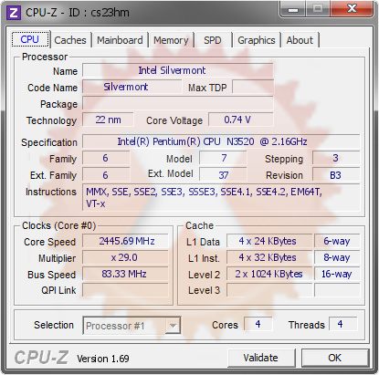 screenshot of CPU-Z validation for Dump [cs23hm] - Submitted by  MJ Motamedi  - 2014-09-10 17:09:00