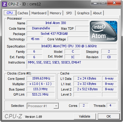 screenshot of CPU-Z validation for Dump [cxns12] - Submitted by  Martin White  - 2014-06-04 22:06:06