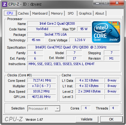 screenshot of CPU-Z validation for Dump [dpyaxz] - Submitted by  ROBBI-PC  - 2014-01-09 20:01:58