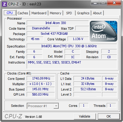 screenshot of CPU-Z validation for Dump [eayk23] - Submitted by  gigioracing  - 2014-07-08 17:07:34