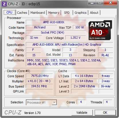 screenshot of CPU-Z validation for Dump [ecbp15] - Submitted by  A10-6800K  - 2014-08-24 17:08:54