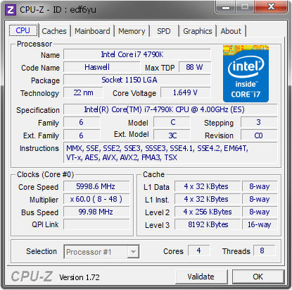 screenshot of CPU-Z validation for Dump [edf6yu] - Submitted by  Darkvenom  - 2015-04-12 14:04:02