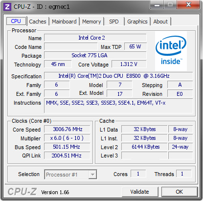 screenshot of CPU-Z validation for Dump [egmec1] - Submitted by  iSteve  - 2013-10-20 20:10:35