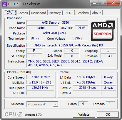 screenshot of CPU-Z validation for Dump [ehy8wi] - Submitted by  JunkDogg  - 2014-07-29 12:07:43
