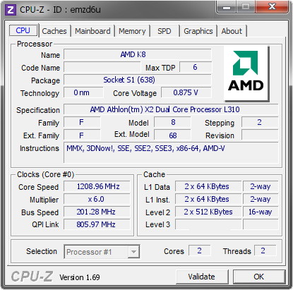 screenshot of CPU-Z validation for Dump [emzd6u] - Submitted by  StingerYar  - 2014-06-10 22:06:48