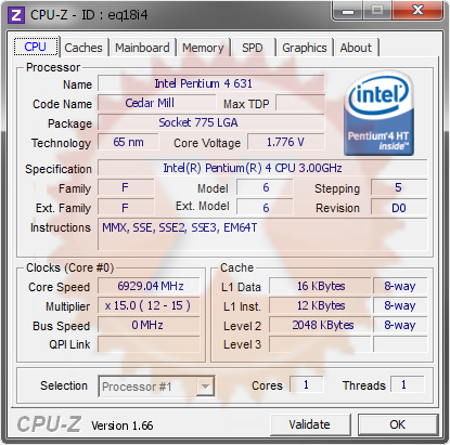 screenshot of CPU-Z validation for Dump [eq18i4] - Submitted by  myrddin669  - 2013-09-26 22:09:58