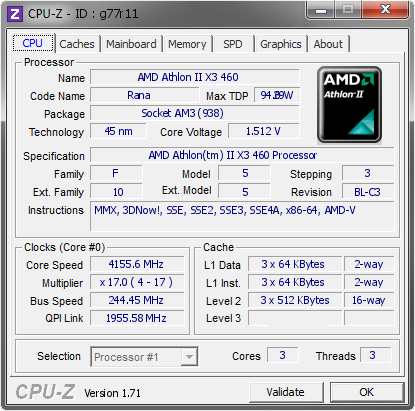 screenshot of CPU-Z validation for Dump [g77r11] - Submitted by  DENNIS10  - 2015-02-15 12:02:26