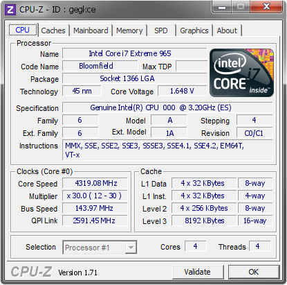 screenshot of CPU-Z validation for Dump [gegkce] - Submitted by  SAMSA-PC  - 2014-10-16 04:10:25