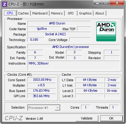 screenshot of CPU-Z validation for Dump [h2jkmm] - Submitted by  sburnolo  - 2014-05-01 02:05:11