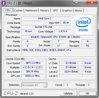 screenshot of CPU-Z validation for Dump [hhiszn] - Submitted by  arnidz  - 2015-06-06 00:06:15