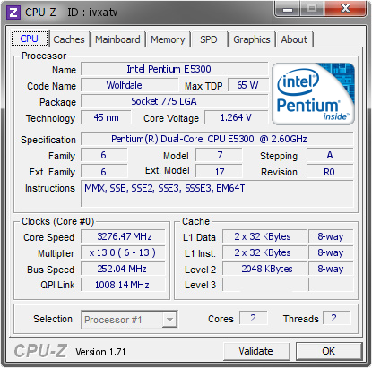 screenshot of CPU-Z validation for Dump [ivxatv] - Submitted by  mattdj  - 2015-03-03 17:03:28