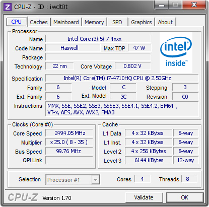 screenshot of CPU-Z validation for Dump [iwdt0t] - Submitted by  MSI  - 2014-09-09 11:09:08