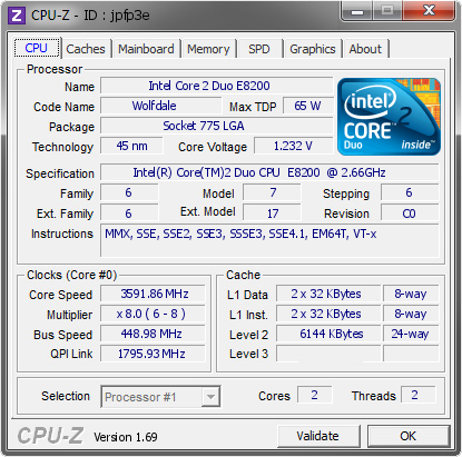 screenshot of CPU-Z validation for Dump [jpfp3e] - Submitted by  rafa.prebianca  - 2014-06-06 00:06:38