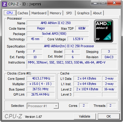 screenshot of CPU-Z validation for Dump [jwpmni] - Submitted by  RealizeGG  - 2013-10-15 11:10:27