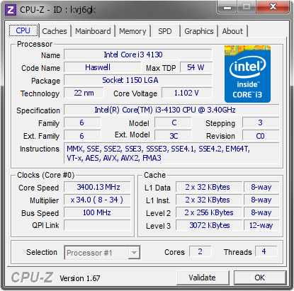 screenshot of CPU-Z validation for Dump [kvj6gk] - Submitted by  HAMIDPARNIYAN-P  - 2013-11-08 19:11:50