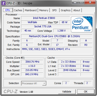 screenshot of CPU-Z validation for Dump [lwyype] - Submitted by  WINICIUS-PC  - 2014-03-08 17:03:55