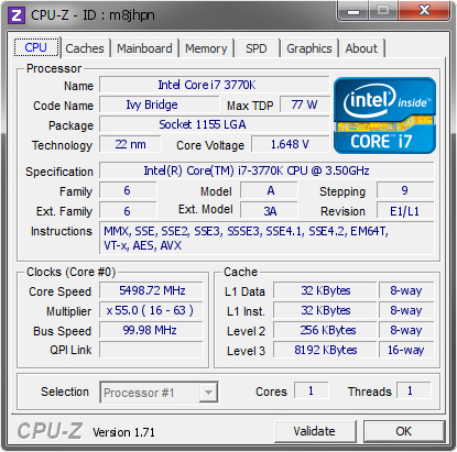 screenshot of CPU-Z validation for Dump [m8jhpn] - Submitted by  BOMBCAT  - 2014-12-07 20:12:36