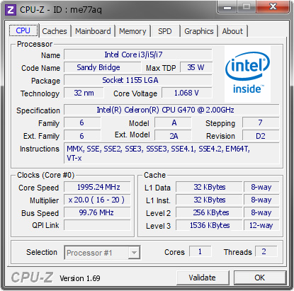 screenshot of CPU-Z validation for Dump [me77aq] - Submitted by  Darkvenom  - 2014-04-13 06:04:53