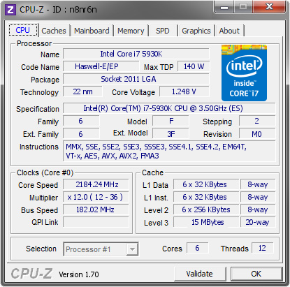 screenshot of CPU-Z validation for Dump [n8nr6n] - Submitted by  Shamino  - 2014-08-19 22:08:37