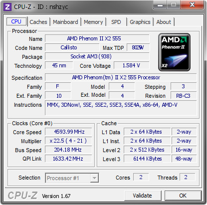 screenshot of CPU-Z validation for Dump [nshzyc] - Submitted by  benyps  - 2013-12-13 20:12:48