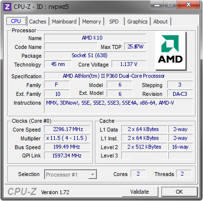 screenshot of CPU-Z validation for Dump [nvpwz5] - Submitted by  attilorz  - 2015-06-10 19:06:54