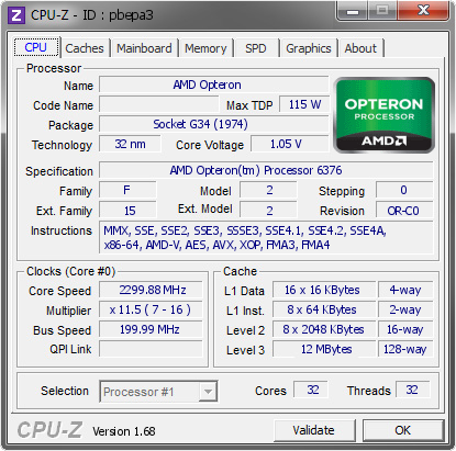 screenshot of CPU-Z validation for Dump [pbepa3] - Submitted by  Mariosti  - 2014-03-10 15:03:39