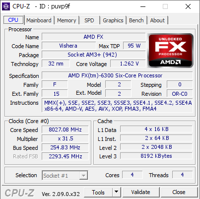 screenshot of CPU-Z validation for Dump [puvp9f] - Submitted by  unityofsaints  - 2024-03-19 09:25:15