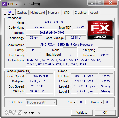 screenshot of CPU-Z validation for Dump [pwbynj] - Submitted by  George_o/c  - 2014-07-30 13:07:14