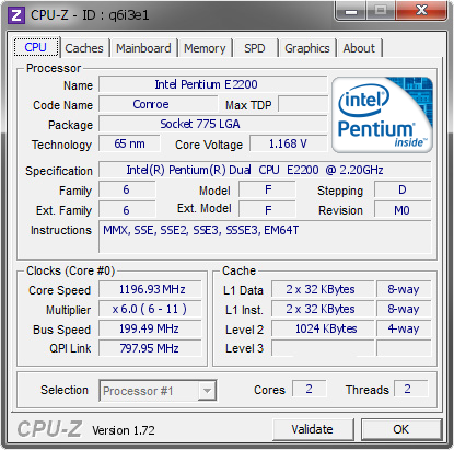 screenshot of CPU-Z validation for Dump [q6i3e1] - Submitted by  Rasparthe  - 2015-07-15 14:07:43