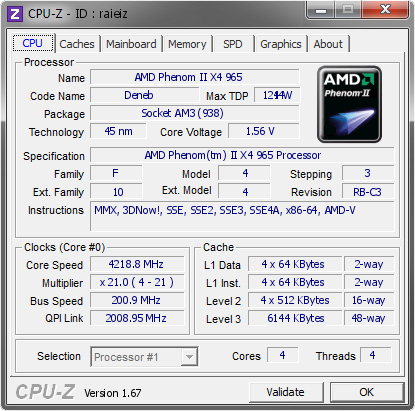 screenshot of CPU-Z validation for Dump [raieiz] - Submitted by  sander00se  - 2013-11-09 14:11:26