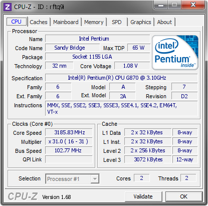 screenshot of CPU-Z validation for Dump [rftq9i] - Submitted by  RODRIGO-PC  - 2014-03-09 18:03:30