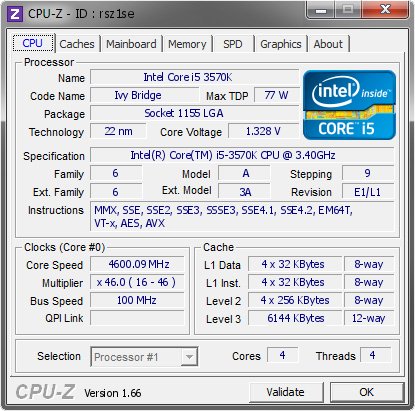 screenshot of CPU-Z validation for Dump [rsz1se] - Submitted by  DESKTOP  - 2013-09-19 00:09:00