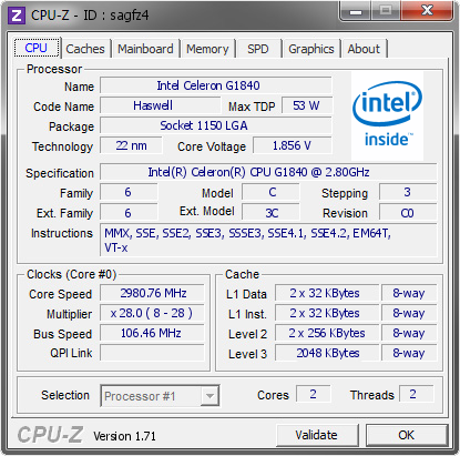 screenshot of CPU-Z validation for Dump [sagfz4] - Submitted by  darkage  - 2014-12-06 23:12:05