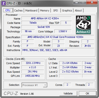 screenshot of CPU-Z validation for Dump [sidu5c] - Submitted by  TOUGHACTON  - 2013-10-02 01:10:59
