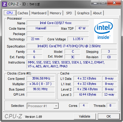 screenshot of CPU-Z validation for Dump [twrcqt] - Submitted by  MJ Motamedi  - 2014-09-09 11:09:14