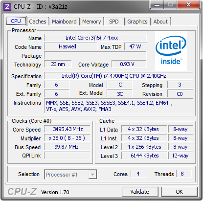 screenshot of CPU-Z validation for Dump [v3a21z] - Submitted by  MJ Motamedi  - 2015-01-11 13:01:32