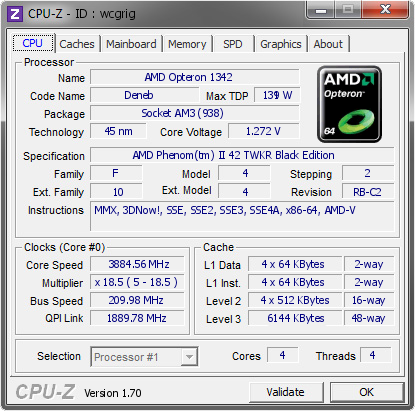 screenshot of CPU-Z validation for Dump [wcgrig] - Submitted by  Fouquin  - 2014-10-19 08:10:50