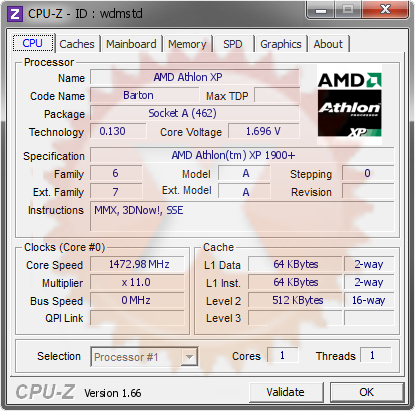 screenshot of CPU-Z validation for Dump [wdmstd] - Submitted by  trodas duron2  - 2013-10-02 20:10:09