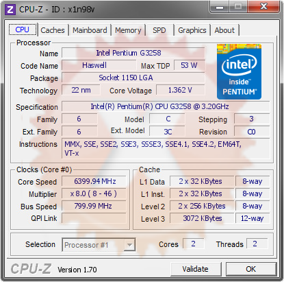 screenshot of CPU-Z validation for Dump [x1n98v] - Submitted by  MANFRED-PC  - 2014-10-10 21:10:45